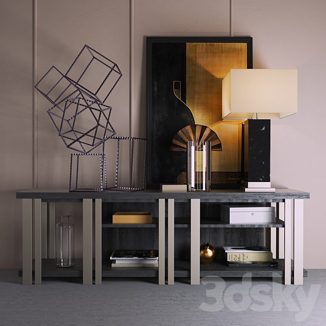 Chest of drawers with a lamp. books and decor 3DSMax File - thumbnail 1