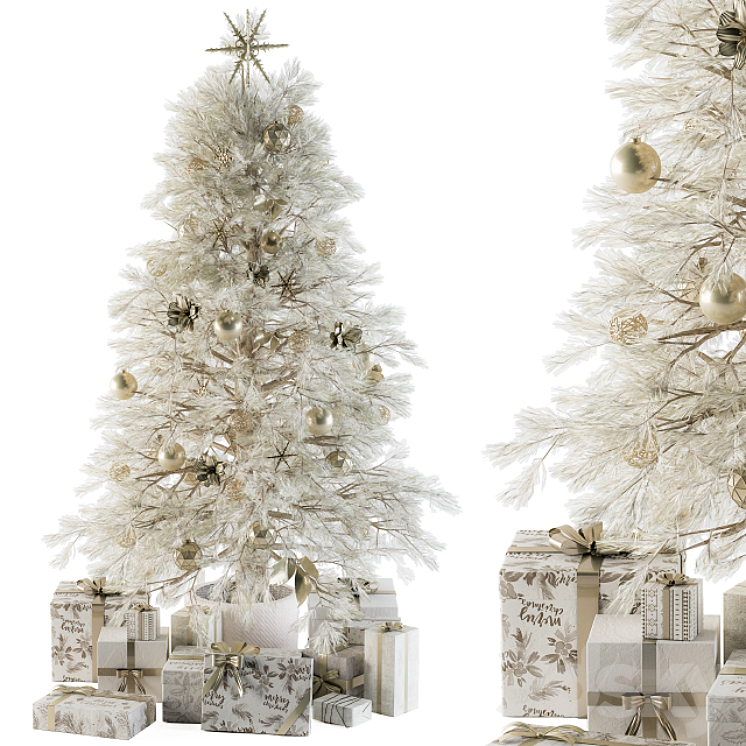 Christmas Decoration 01 – Christmas White Tree with Gift 3DS Max Model - thumbnail 1