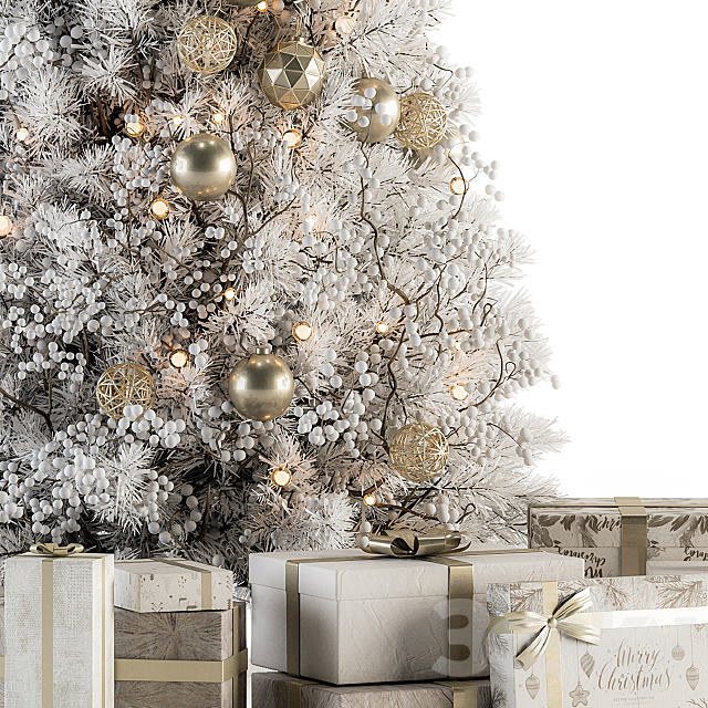 Christmas Decoration 14 – Christmas White and Gold Tree with Gift 3DS Max Model - thumbnail 2