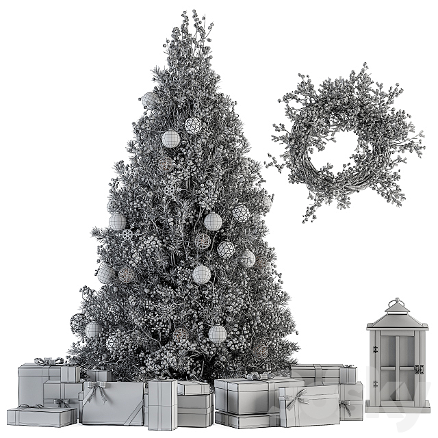 Christmas Decoration 14 – Christmas White and Gold Tree with Gift 3DS Max Model - thumbnail 5