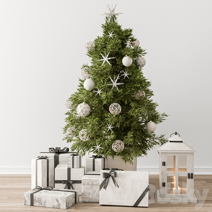 Christmas Decoration 23 – Christmas White and Green Tree with Gift 3DS Max - thumbnail 1