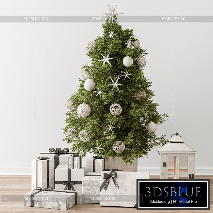 Christmas Decoration 23 – Christmas White and Green Tree with Gift 3DS Max - thumbnail 3