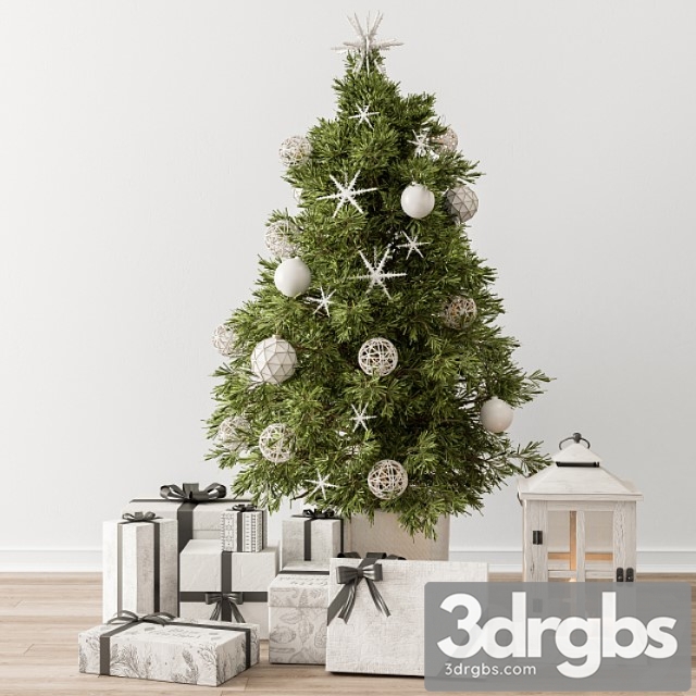 Christmas Decoration 23 Christmas White and Green Tree with Gift 3dsmax Download - thumbnail 1