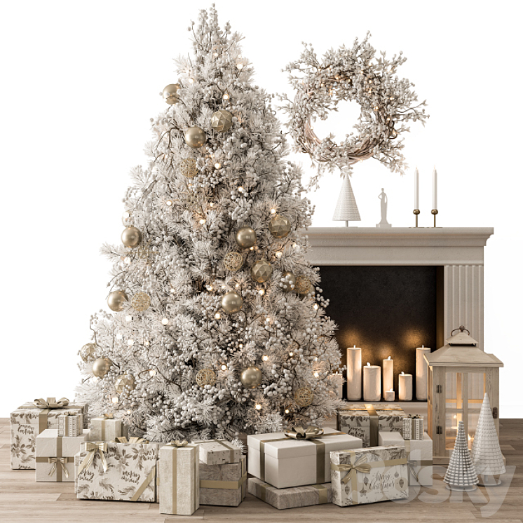 Christmas Decoration 26 – Christmas Gold and White Tree with Gift 3DS Max Model - thumbnail 3