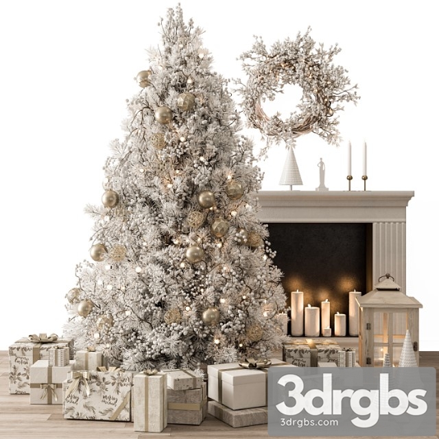 Christmas Decoration 26 Christmas Gold and White Tree with Gift 3dsmax Download - thumbnail 1