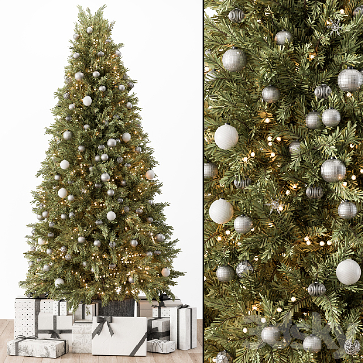 Christmas Decoration 36 – Christmas Silver and Green Tree with Gift 3DS Max Model - thumbnail 1