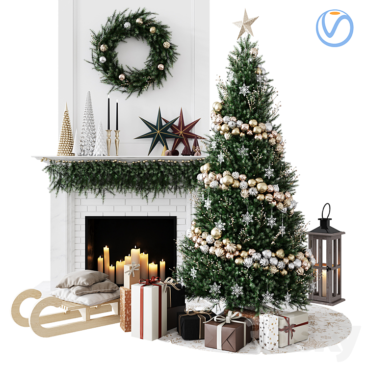 Christmas Decorative set sk_1 (Vray) 3DS Max - thumbnail 1