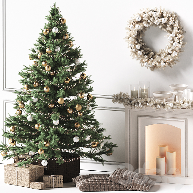 Christmas tree with a fireplace 3DS Max Model - thumbnail 3