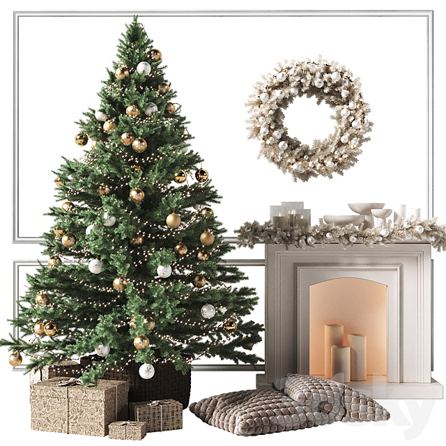 Christmas tree with a fireplace 3DS Max Model - thumbnail 4