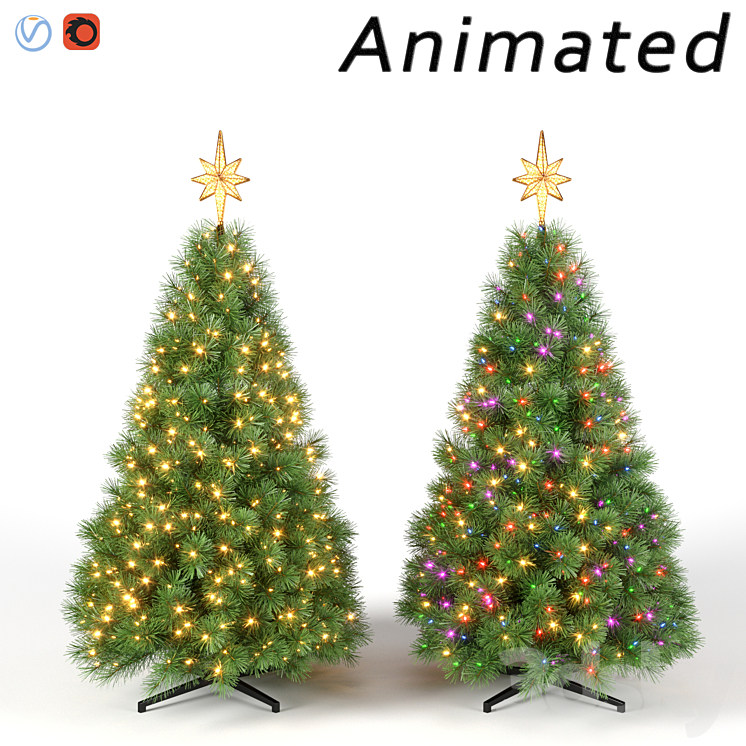 Christmas tree with animated lights Set 2 3DS Max Model - thumbnail 3