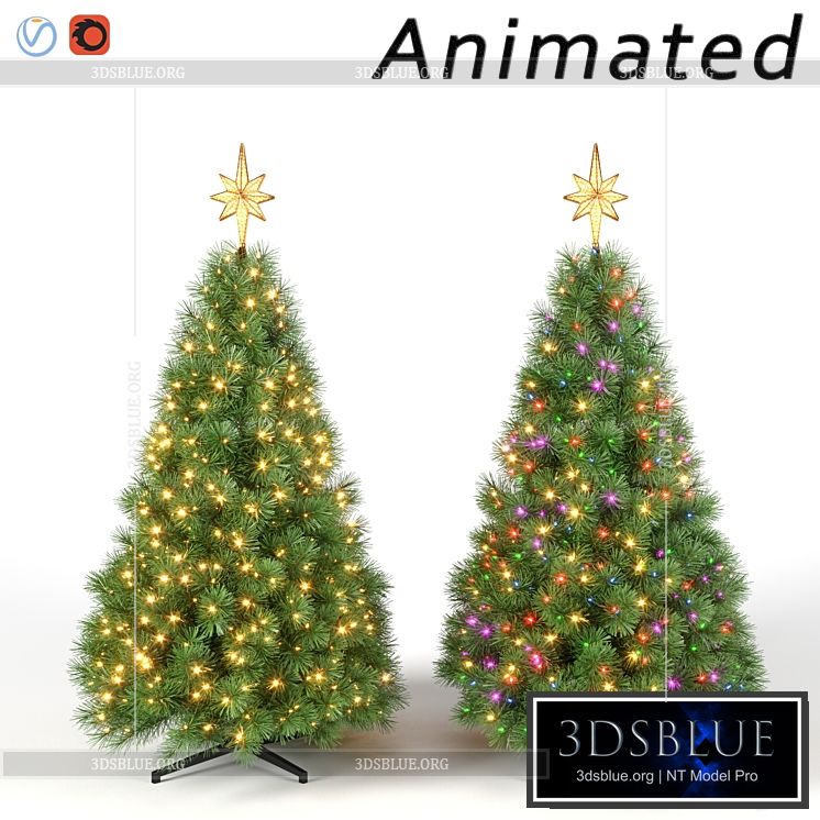 Christmas tree with animated lights Set 2 3DS Max - thumbnail 3