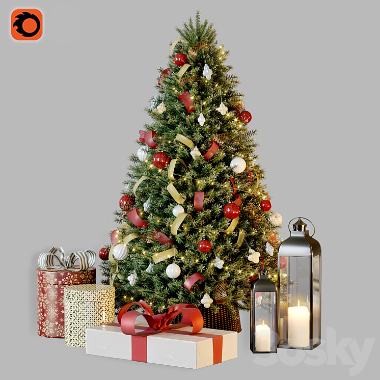 Christmas tree with decor 1 3DS Max - thumbnail 1