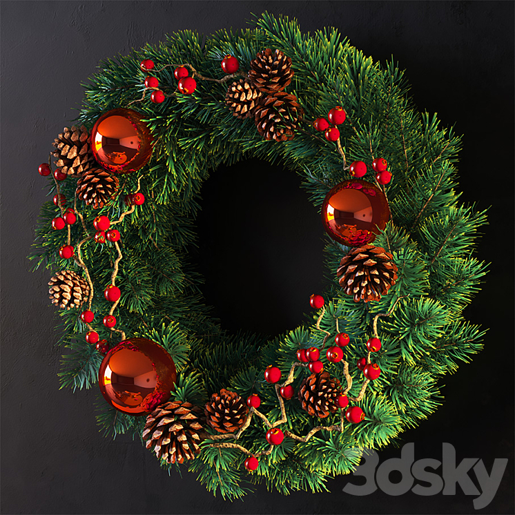 Christmas wreath 3DS Max - thumbnail 2