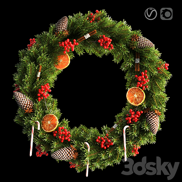 Christmas wreath 66cm 3DS Max - thumbnail 1