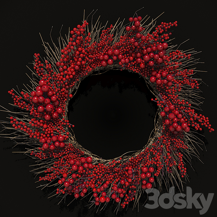 Christmas wreath of twigs of rowan 3DS Max - thumbnail 1