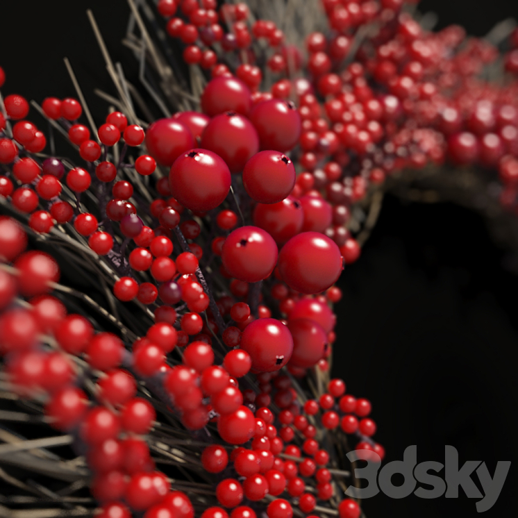 Christmas wreath of twigs of rowan 3DS Max - thumbnail 2