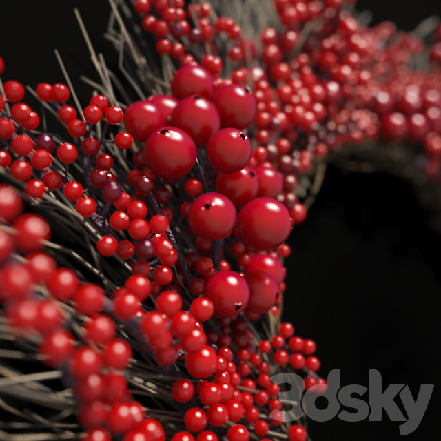 Christmas wreath of twigs of rowan 3DS Max Model - thumbnail 2