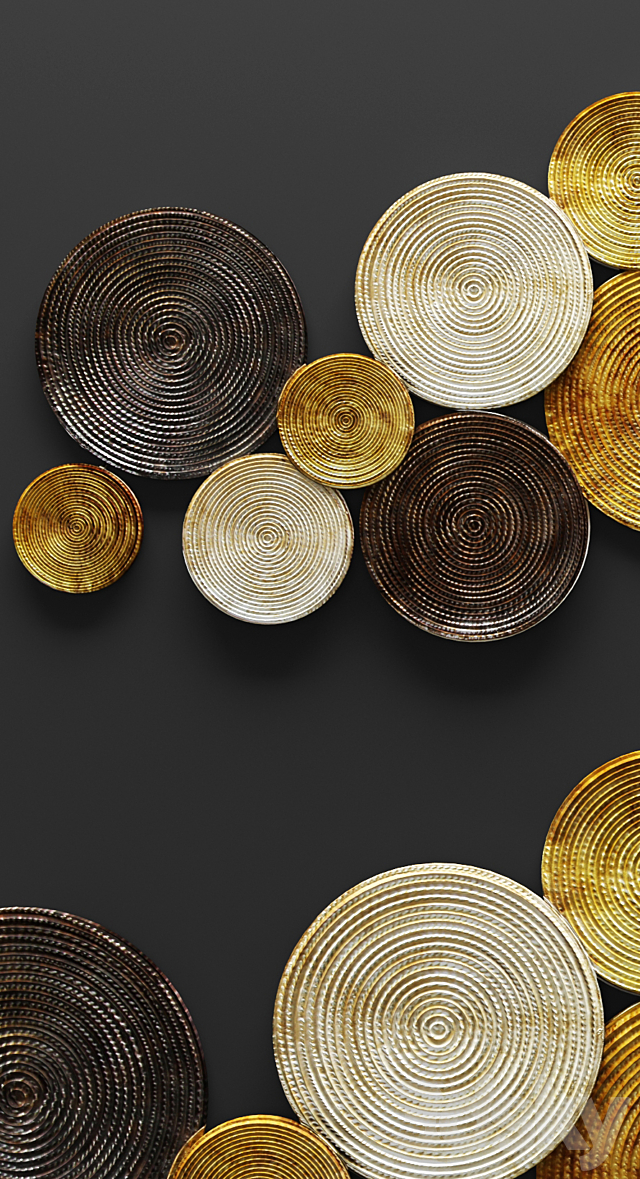 Circles Wall Decor. wall decor. disks. panels. picture. wall decor. gold. luxury. panel. design. metal decor 3DSMax File - thumbnail 2