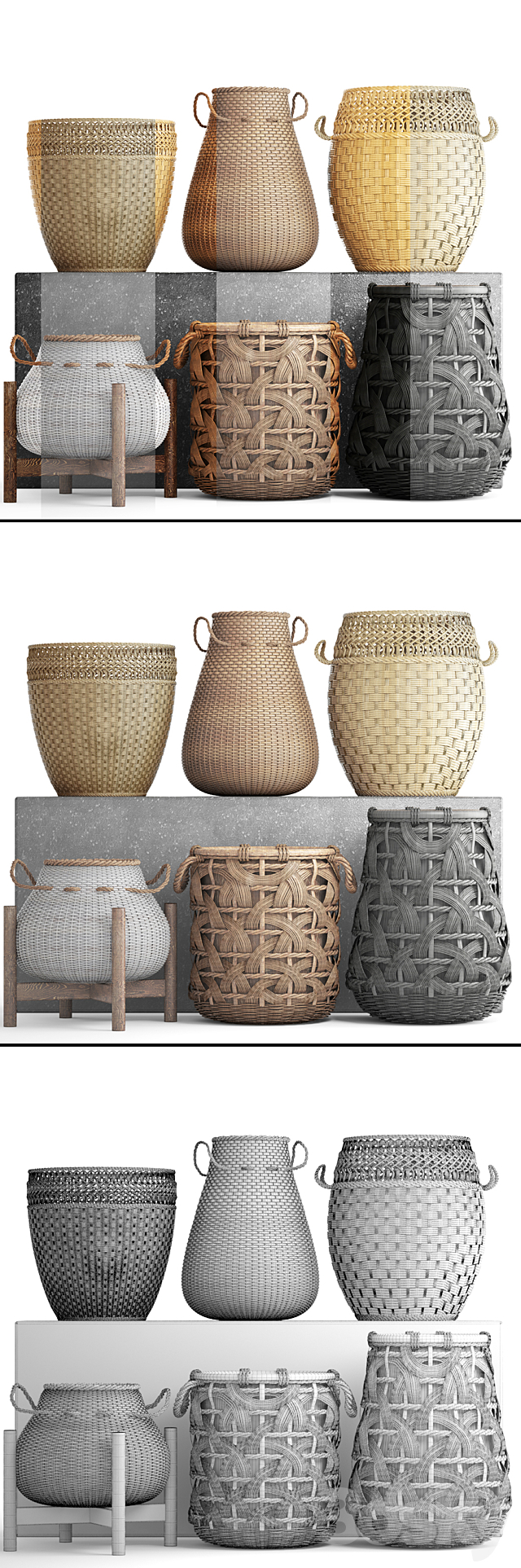 Collection of baskets. Basket collection. wicker. rattan. white basket. black basket. floral. eco. ecodesign. decor 3DSMax File - thumbnail 3