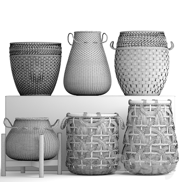 Collection of baskets. Basket collection. wicker. rattan. white basket. black basket. floral. eco. ecodesign. decor 3DSMax File - thumbnail 4