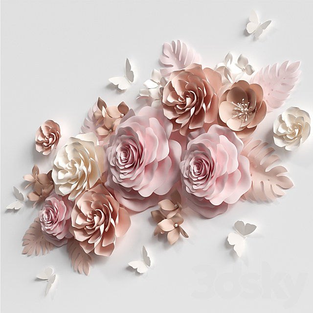 Composition of paper flowers 3DS Max Model - thumbnail 2