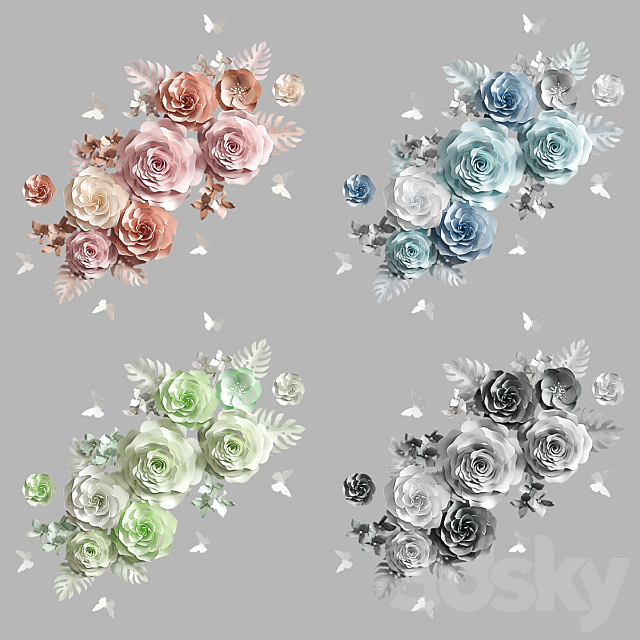 Composition of paper flowers 3DS Max Model - thumbnail 3