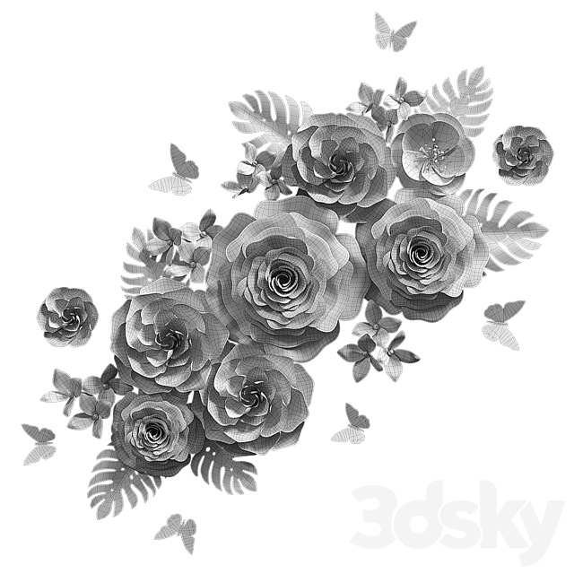 Composition of paper flowers 3DS Max Model - thumbnail 4