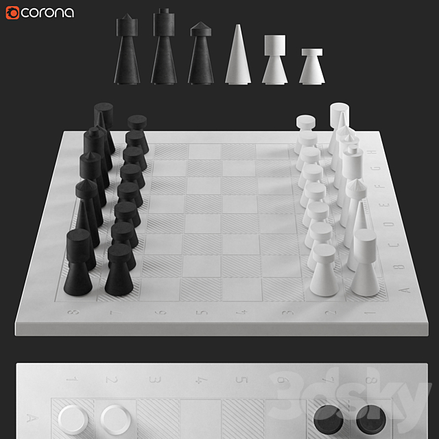 Concrete chess 3DS Max Model - thumbnail 2