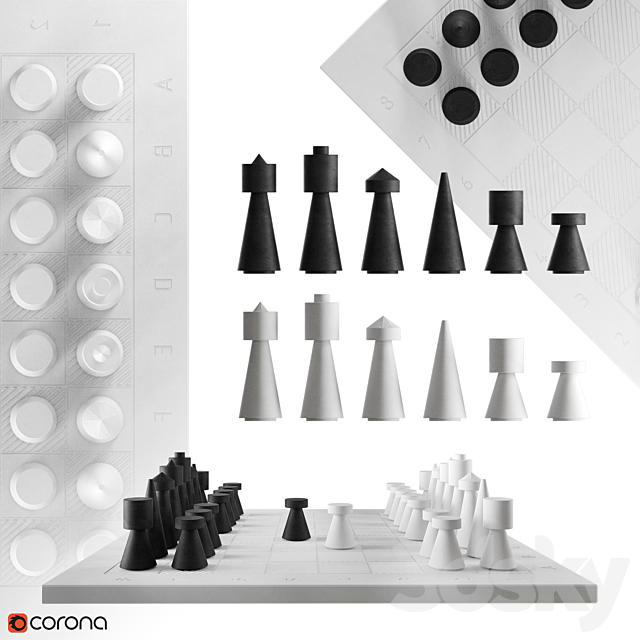 Concrete chess 3DS Max Model - thumbnail 3