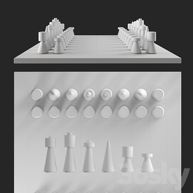 Concrete chess 3DS Max Model - thumbnail 4