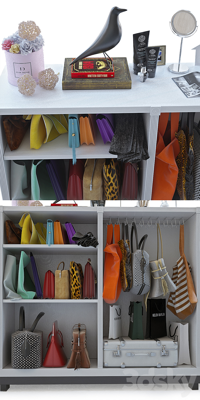 Cupboard with bags and decor 3DS Max Model - thumbnail 2