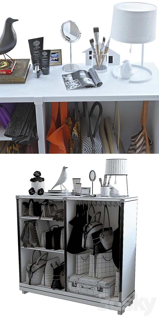 Cupboard with bags and decor 3DS Max Model - thumbnail 3