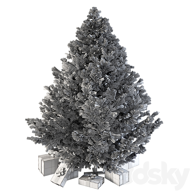 Dark christmas tree with boxes and garland 3DS Max Model - thumbnail 4