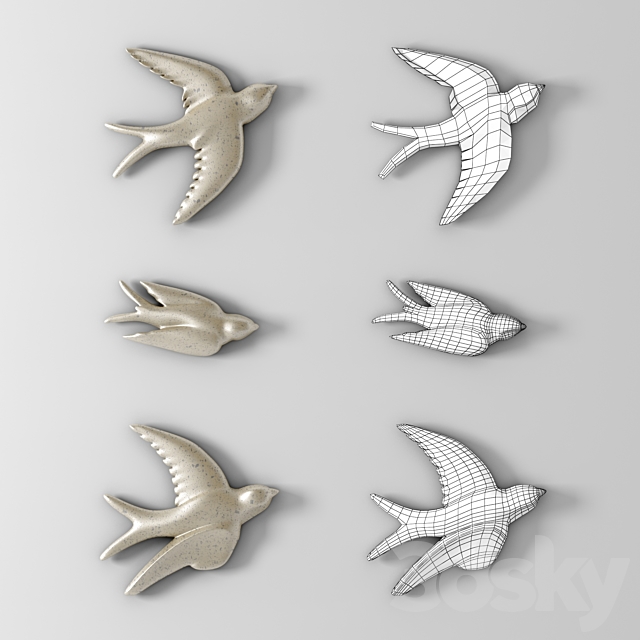 Decor Flying Birds In The Flower Pewter 3DS Max Model - thumbnail 2