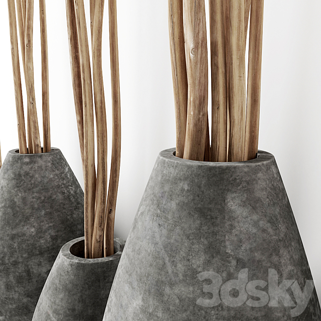 Decor from branches in concrete vases 3DS Max Model - thumbnail 4