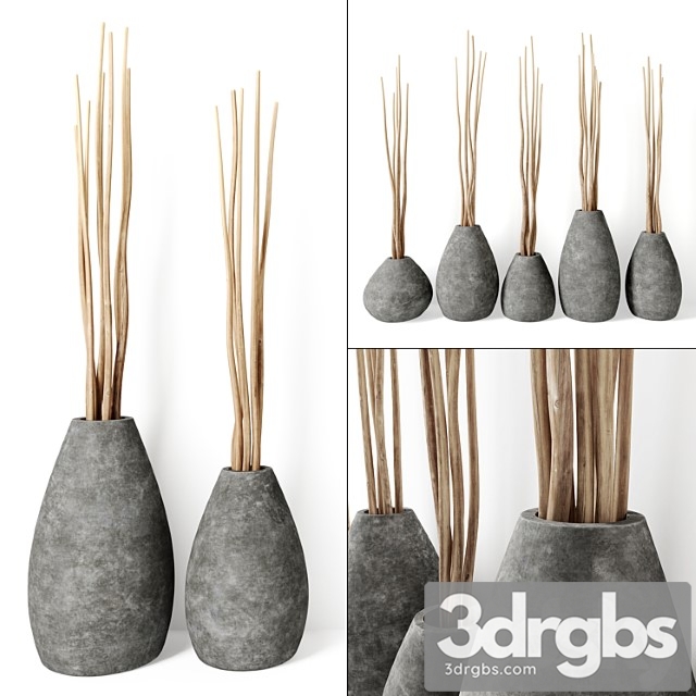 Decor from branches in concrete vases 3dsmax Download - thumbnail 1