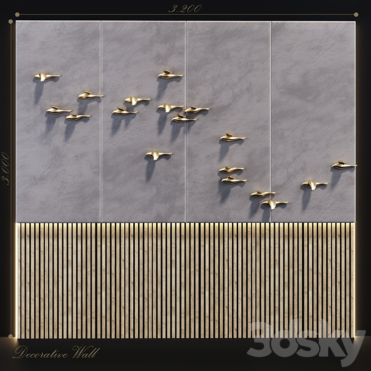 Decorative panel Birds Gold 10 3DS Max - thumbnail 1