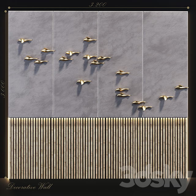 Decorative panel Birds Gold 10 3DSMax File - thumbnail 1