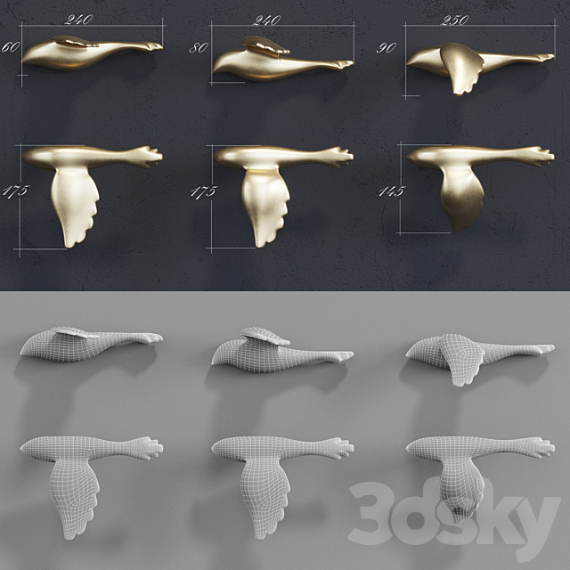 Decorative panel Birds Gold 10 3DSMax File - thumbnail 4