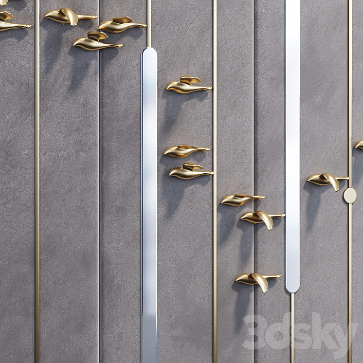 Decorative panel Birds Gold 9 3DS Max - thumbnail 2