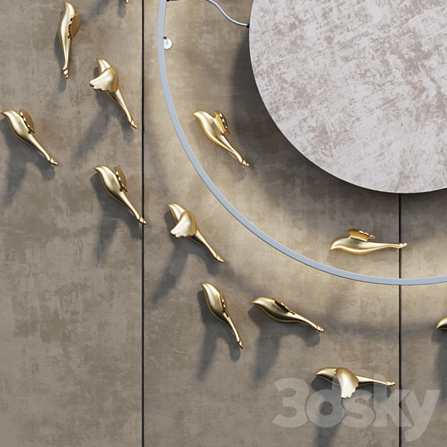 Decorative panel_Birds Gold 6 3DS Max Model - thumbnail 2