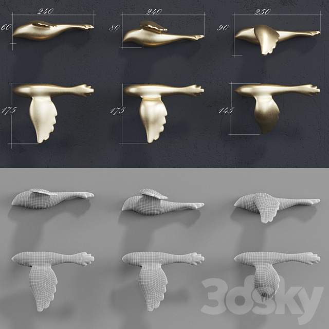 Decorative panel_Birds Gold 6 3DS Max Model - thumbnail 5