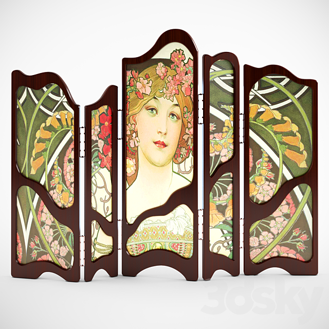 Decorative screen art nouveau 3ds Max - thumbnail 1