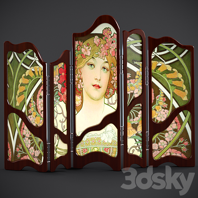 Decorative screen art nouveau 3ds Max - thumbnail 2