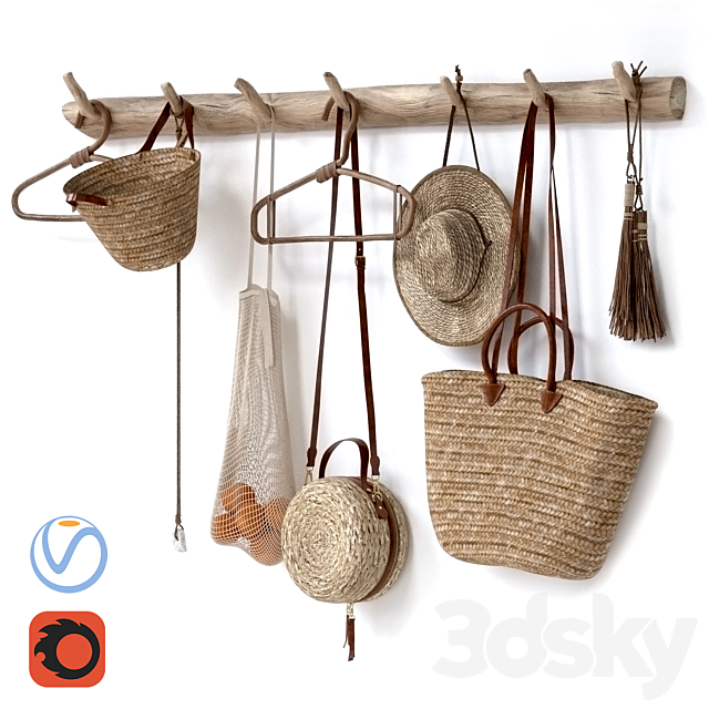 decorative set 001 wall hangers bag hat 3ds Max - thumbnail 1