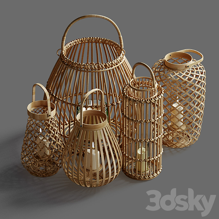 Decorative set of candlesticks lanterns 3DS Max - thumbnail 2