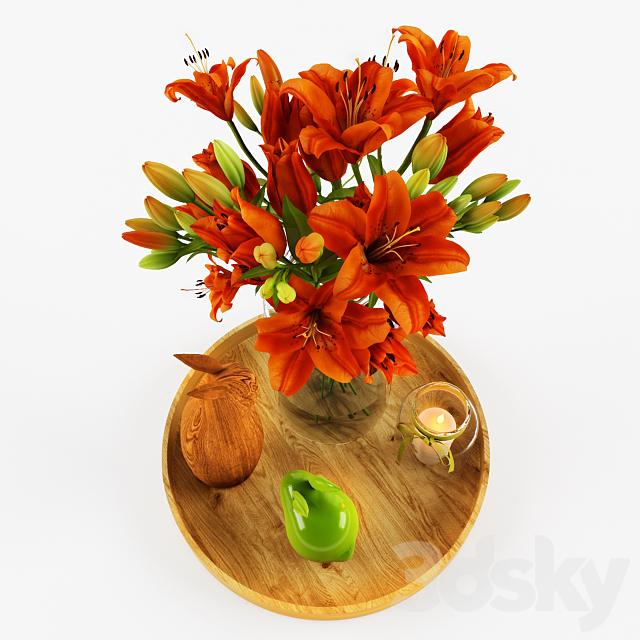 Decorative set with orange lilies 3ds Max - thumbnail 3