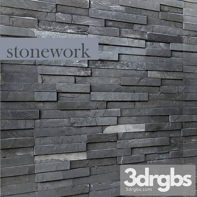 Decorative Stone Wall Decor Wild Black Slate In Loft Style Tiles 3dsmax Download - thumbnail 1