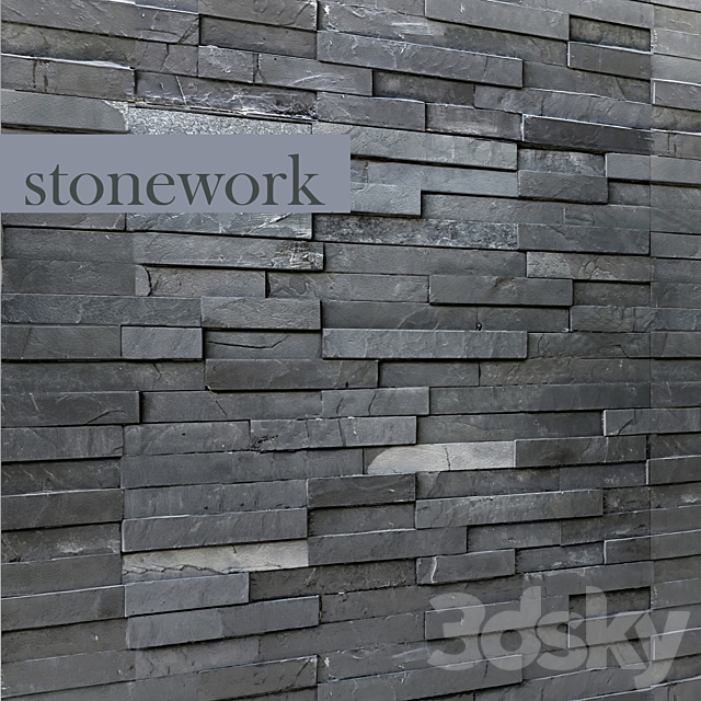 Decorative stone. wall decor wild black slate in loft style. tiles 3DSMax File - thumbnail 1