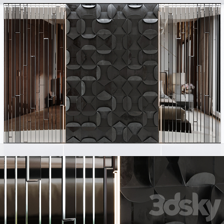 Decorative volumetric wall panel mid century modern Black. 3DS Max - thumbnail 1